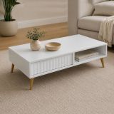 Tavolino da Salotto Bianco oro 2 Cassetti con Piedini Effetto Rigato 102x67x35h cm, un Vano - Lipa