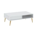 Tavolino da Salotto Bianco oro 2 Cassetti con Piedini Effetto Rigato 102x67x35h cm, un Vano - Lipa