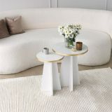 Tavolino da Salotto Bianco oro Modulabile Forma Rotondo 40x40x50h cm, Colore Struttura oro - Cardito