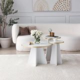 Tavolino da Salotto Bianco oro Modulabile Forma Rotondo 40x40x50h cm, Colore Struttura oro - Cardito