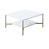 Tavolino da Salotto Bianco oro Piedini oro un Vano 80x80x40h cm, Forma Quadrata - Mia