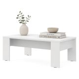 Tavolino da Salotto Bianco Piano Effetto Doghe Forma Rettangolare 120x67x43h cm, Colore Ripiano Bianco - Bertona