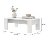 Tavolino da Salotto Bianco Piano Effetto Doghe Forma Rettangolare 120x67x43h cm, Colore Ripiano Bianco - Bertona
