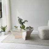 Tavolino da Salotto Bianco Portariviste Forma Circolare 92x92x36h cm, Materiale Piano in Vetro - Califfi