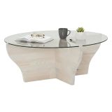Tavolino da Salotto Bianco Portariviste Forma Circolare 92x92x36h cm, Materiale Piano in Vetro - Califfi
