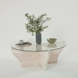 Tavolino da Salotto Bianco Portariviste Forma Circolare 92x92x36h cm, Materiale Piano in Vetro - Califfi