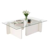 Tavolino da Salotto Bianco Portariviste Forma Rettangolare 105x65x30h cm, Materiale Piano in Vetro - Kallias