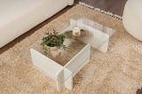 Tavolino da Salotto Bianco Portariviste Forma Rettangolare 105x65x30h cm, Materiale Piano in Vetro - Kallias