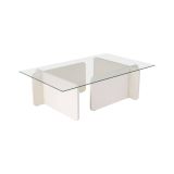 Tavolino da Salotto Bianco Portariviste Forma Rettangolare 105x65x30h cm, Materiale Piano in Vetro - Kallias