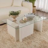 Tavolino da Salotto Bianco Portariviste Forma Rettangolare 105x65x40h cm, Materiale Piano in Vetro - Azriel