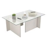 Tavolino da Salotto Bianco Portariviste Forma Rettangolare 105x65x40h cm, Materiale Piano in Vetro - Azriel