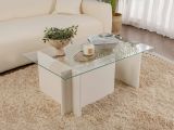 Tavolino da Salotto Bianco Portariviste Forma Rettangolare 105x65x40h cm, Materiale Piano in Vetro - Azriel