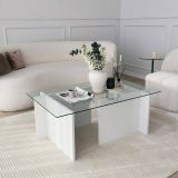 Tavolino da Salotto Bianco Portariviste Forma Rettangolare 105x65x40h cm, Materiale Piano in Vetro - Teti
