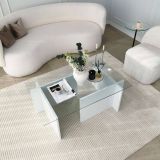 Tavolino da Salotto Bianco Portariviste Forma Rettangolare 105x65x40h cm, Materiale Piano in Vetro - Teti