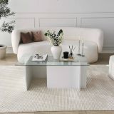 Tavolino da Salotto Bianco Portariviste Forma Rettangolare 105x65x40h cm, Materiale Piano in Vetro - Teti