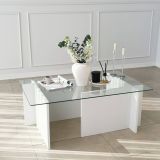 Tavolino da Salotto Bianco Portariviste Forma Rettangolare 105x65x40h cm, Materiale Piano in Vetro - Teti