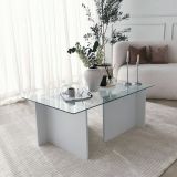 Tavolino da Salotto Bianco Portariviste Forma Rettangolare 105x65x40h cm, Materiale Piano in Vetro - Teti
