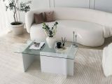 Tavolino da Salotto Bianco Portariviste Forma Rettangolare 105x65x40h cm, Materiale Piano in Vetro - Teti