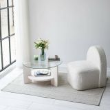Tavolino da Salotto Bianco Portariviste Forma Rotonda 75x75x40h cm, Materiale Piano in Vetro - Felino