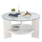 Tavolino da Salotto Bianco Portariviste Forma Rotonda 75x75x40h cm, Materiale Piano in Vetro - Felino