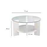 Tavolino da Salotto Bianco Portariviste Forma Rotonda 75x75x40h cm, Materiale Piano in Vetro - Felino