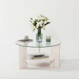 Tavolino da Salotto Bianco Portariviste Forma Rotonda 75x75x40h cm, Materiale Piano in Vetro - Felino