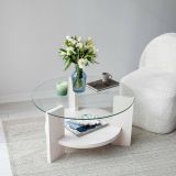 Tavolino da Salotto Bianco Portariviste Forma Rotonda 75x75x40h cm, Materiale Piano in Vetro - Felino