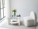 Tavolino da Salotto Bianco Portariviste Forma Rotonda 75x75x40h cm, Materiale Piano in Vetro - Felino