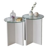 Tavolino da Salotto Bianco set 2 Pezzi Vetro Temperato Forma Rotondo 70x70x38h cm, Materiale Piano in Vetro - Genga