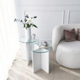 Tavolino da Salotto Bianco set 2 Pezzi Vetro Temperato Forma Rotondo 70x70x38h cm, Materiale Piano in Vetro - Genga