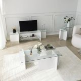 Tavolino da Salotto Bianco set 2 Pezzi Vetro Temperato Forma Rotondo 70x70x38h cm, Materiale Piano in Vetro - Genga