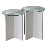 Tavolino da Salotto Bianco set 2 Pezzi Vetro Temperato Forma Rotondo 70x70x38h cm, Materiale Piano in Vetro - Genga