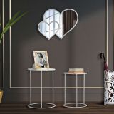 Tavolino da Salotto Bianco Trasparente set da 2 Forma Rotondo 43x43x60h cm, Colore Ripiano Trasparente - Chamba