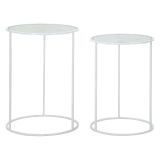 Tavolino da Salotto Bianco Trasparente set da 2 Forma Rotondo 43x43x60h cm, Colore Ripiano Trasparente - Chamba