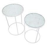 Tavolino da Salotto Bianco Trasparente set da 2 Forma Rotondo 43x43x60h cm, Colore Ripiano Trasparente - Chamba
