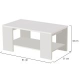 Tavolino da Salotto Bianco un Vano Forma Rettangolare 90.5x50.5x41.5h cm, Materiale Piano in Legno Nobilitato - Piraino