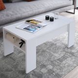 Tavolino da Salotto Bianco un Vano Piano Sollevabile 98x50x43h cm, Forma Rettangolare - Corallo