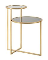 Tavolino da salotto Bornasco, Tavolo basso da caffè, Portariviste per divano, Ripiano da soggiorno, 50x40 h61 cm, Oro