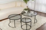 Tavolino da salotto Carugate, Tavolo basso da caffè, Portariviste per divano, Ripiano da soggiorno, 80x80 h43 cm, Nero e Grigio