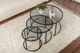 Tavolino da salotto Carugate, Tavolo basso da caffè, Portariviste per divano, Ripiano da soggiorno, 80x80 h43 cm, Nero e Grigio