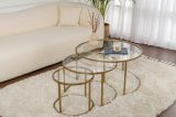 Tavolino da salotto Carugate, Tavolo basso da caffè, Portariviste per divano, Ripiano da soggiorno, 80x80 h43 cm, Oro e Trasparente