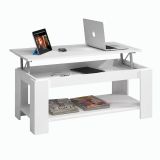Tavolino da salotto Chicago, Tavolino da caffè con ripiano elevabile, Tavolo basso da soggiorno, 102x50h43-54 cm, Bianco opaco