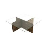 Tavolino da salotto Coronae, Tavolo basso da soggiorno, Ripiano da caffè, Tavolino per divano, 90x90h35 cm, Noce