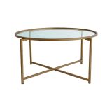 Tavolino da salotto Cursa, Tavolo basso da soggiorno, Ripiano da caffè, Tavolino per divano, 83x83h40 cm, Oro e Tortora