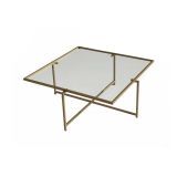 Tavolino da salotto Dabih, Tavolo basso da soggiorno, Ripiano da caffè, Tavolino per divano, 85x85h35 cm, Oro