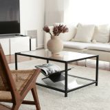 Tavolino da salotto Diphda, Tavolo basso da soggiorno, Ripiano da caffè, Tavolino per divano, 90x60h40 cm, Tortora e Nero