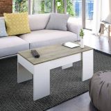 Tavolino da salotto Dleal, 100x50h45-56 cm, Bianco e Rovere Nodi