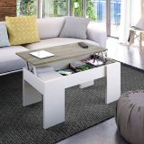 Tavolino da salotto Dleal, 100x50h45-56 cm, Bianco e Rovere Nodi