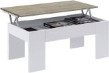 Tavolino da salotto Dleal, 100x50h45-56 cm, Bianco e Rovere Nodi
