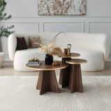 Tavolino da salotto Elnath, Tavolo basso da soggiorno, Ripiano da caffè, Tavolino per divano, 60x60h40 cm, Oro e Noce